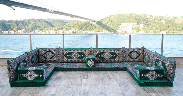 8'' Thickness U Sofa Set, Arabic Jalsa Set, Floor Cushions, Handmade Arabic Sofa
