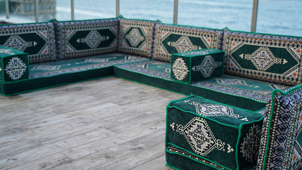 8'' Thickness U Sofa Set, Arabic Jalsa Set, Floor Cushions, Handmade Arabic Sofa