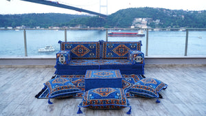 Blue Kirsehir Motif pattern single Arabic floor sofa set, photo 10 of 16
