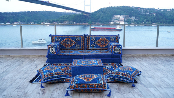 Blue Kirsehir Motif pattern single Arabic floor sofa set, photo 10 of 16