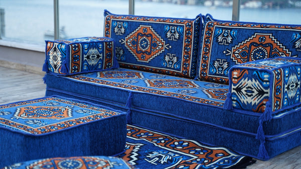 Blue Kirsehir Motif pattern single Arabic floor sofa set, photo 11 of 16