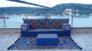 Blue Kirsehir Motif pattern single Arabic floor sofa set, photo 12 of 16
