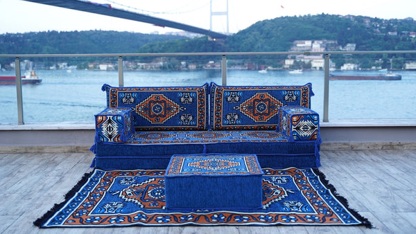 Blue Kirsehir Motif pattern single Arabic floor sofa set, photo 12 of 16