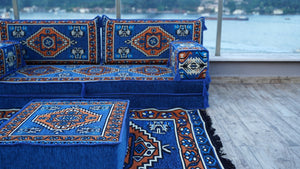 Blue Kirsehir Motif pattern single Arabic floor sofa set, photo 13 of 16