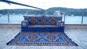 Blue Kirsehir Motif pattern single Arabic floor sofa set, photo 14 of 16