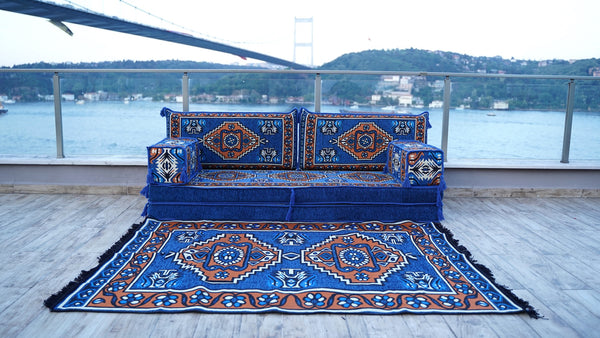Blue Kirsehir Motif pattern single Arabic floor sofa set, photo 14 of 16
