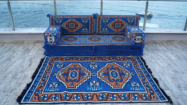 Blue Kirsehir Motif pattern single Arabic floor sofa set, photo 15 of 16