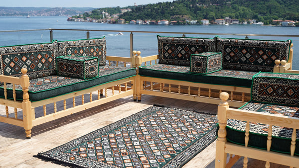 U Shape Patio Furniture, Wooden Bench Sofa Sets, Arabic Majlis Set, Outdoor Furniture, Yemeni Majlis Set, Floor Cushion Set, Handmade Wooden Bench