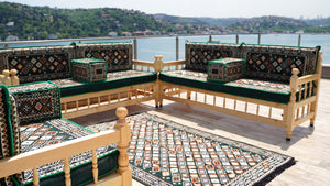 U Shape Patio Furniture, Wooden Bench Sofa Sets, Arabic Majlis Set, Outdoor Furniture, Yemeni Majlis Set, Floor Cushion Set, Handmade Wooden Bench