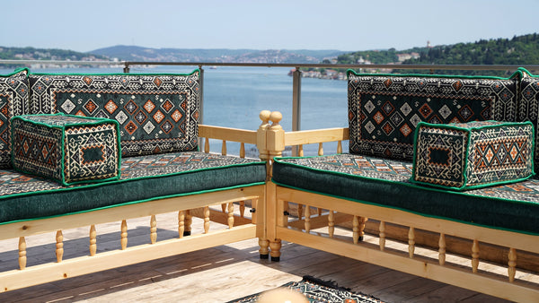 U Shape Patio Furniture, Wooden Bench Sofa Sets, Arabic Majlis Set, Outdoor Furniture, Yemeni Majlis Set, Floor Cushion Set, Handmade Wooden Bench