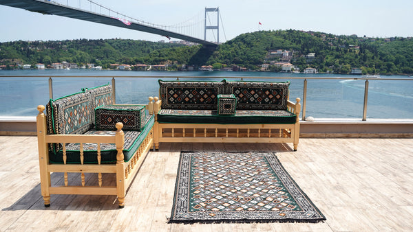 U Shape Patio Furniture, Wooden Bench Sofa Sets, Arabic Majlis Set, Outdoor Furniture, Yemeni Majlis Set, Floor Cushion Set, Handmade Wooden Bench