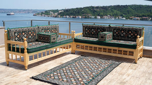 U Shape Patio Furniture, Wooden Bench Sofa Sets, Arabic Majlis Set, Outdoor Furniture, Yemeni Majlis Set, Floor Cushion Set, Handmade Wooden Bench