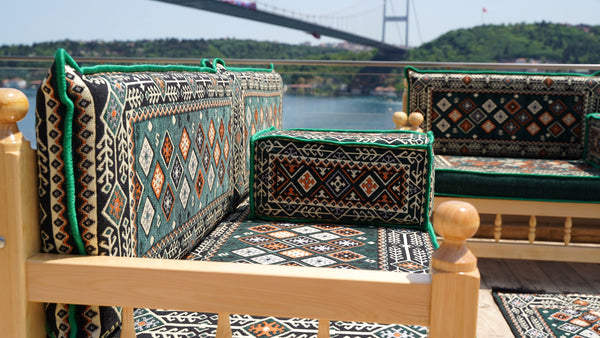 U Shape Patio Furniture, Wooden Bench Sofa Sets, Arabic Majlis Set, Outdoor Furniture, Yemeni Majlis Set, Floor Cushion Set, Handmade Wooden Bench