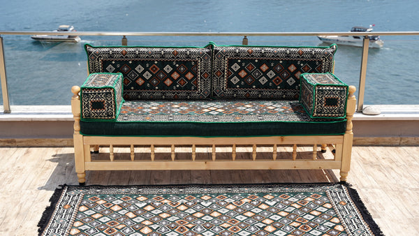 U Shape Patio Furniture, Wooden Bench Sofa Sets, Arabic Majlis Set, Outdoor Furniture, Yemeni Majlis Set, Floor Cushion Set, Handmade Wooden Bench