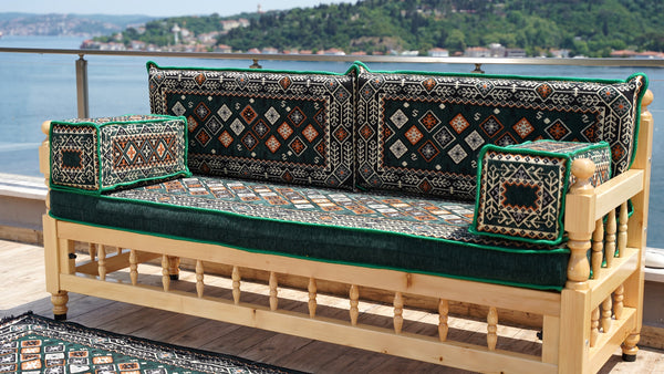 U Shape Patio Furniture, Wooden Bench Sofa Sets, Arabic Majlis Set, Outdoor Furniture, Yemeni Majlis Set, Floor Cushion Set, Handmade Wooden Bench