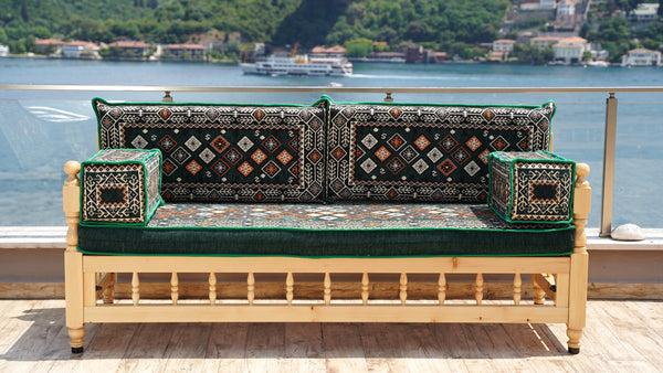 U Shape Patio Furniture, Wooden Bench Sofa Sets, Arabic Majlis Set, Outdoor Furniture, Yemeni Majlis Set, Floor Cushion Set, Handmade Wooden Bench