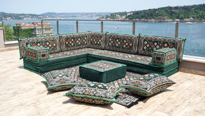 Green Chile Sunset pattern L-shaped corner Arabic floor sofa set, photo 10 of 16