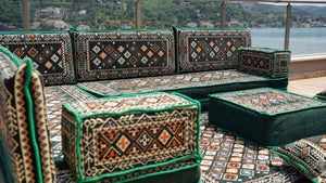 Green Chile Sunset pattern L-shaped corner Arabic floor sofa set, photo 11 of 16