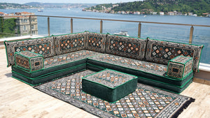 Green Chile Sunset pattern L-shaped corner Arabic floor sofa set, photo 12 of 16