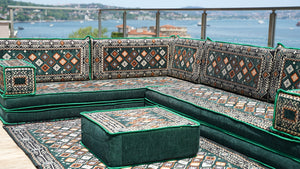 Green Chile Sunset pattern L-shaped corner Arabic floor sofa set, photo 13 of 16