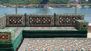 Green Chile Sunset pattern L-shaped corner Arabic floor sofa set, photo 15 of 16