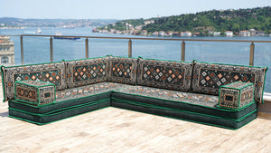 Green Chile Sunset pattern L-shaped corner Arabic floor sofa set, photo 16 of 16
