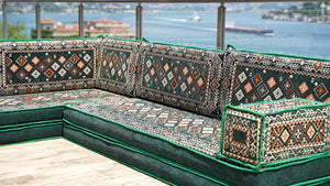 Green Chile Sunset pattern L-shaped corner Arabic floor sofa set, photo 17 of 17