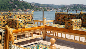 Yellow Arabic Majlis, Wooden Bench Sofa Sets, Arabic Jalsah Set, Garden Sofa Set, Bench Pillows, Corner Sofa Seating Set, Yemeni Majlis