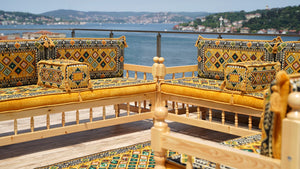 Yellow Arabic Majlis, Wooden Bench Sofa Sets, Arabic Jalsah Set, Garden Sofa Set, Bench Pillows, Corner Sofa Seating Set, Yemeni Majlis