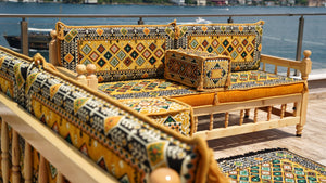 Yellow Arabic Majlis, Wooden Bench Sofa Sets, Arabic Jalsah Set, Garden Sofa Set, Bench Pillows, Corner Sofa Seating Set, Yemeni Majlis