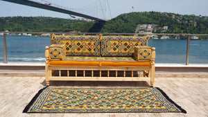 Yellow Arabic Majlis, Wooden Bench Sofa Sets, Arabic Jalsah Set, Garden Sofa Set, Bench Pillows, Corner Sofa Seating Set, Yemeni Majlis