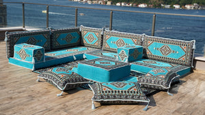 8'' Thickness L Sofa Set, Floor Cushions, Balcony Patio Sofas, Terrace Sofa, Ethnic Sofa