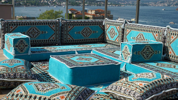 8'' Thickness L Sofa Set, Floor Cushions, Balcony Patio Sofas, Terrace Sofa, Ethnic Sofa