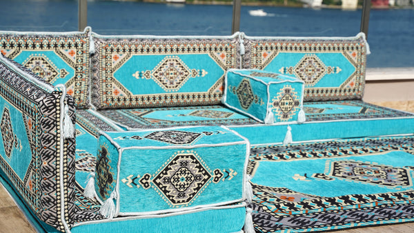 8'' Thickness L Sofa Set, Floor Cushions, Balcony Patio Sofas, Terrace Sofa, Ethnic Sofa