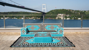 8'' Thickness Sofa Set, Turquoise Turkish Floor Sofas, Floor Couch, Reading Sofa Pillow, Window Seat, Bench Cushion