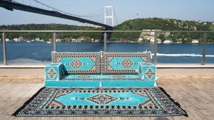 8'' Thickness Sofa Set, Turquoise Turkish Floor Sofas, Floor Couch, Reading Sofa Pillow, Window Seat, Bench Cushion