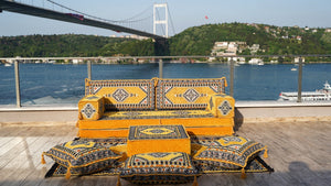 Yellow Palace Elegance pattern single Arabic floor sofa set, photo 10 of 16