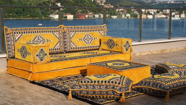 Yellow Palace Elegance pattern single Arabic floor sofa set, photo 14 of 16