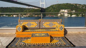 Yellow Palace Elegance pattern single Arabic floor sofa set, photo 11 of 16