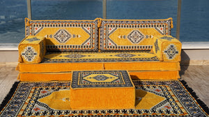 Yellow Palace Elegance pattern single Arabic floor sofa set, photo 15 of 16