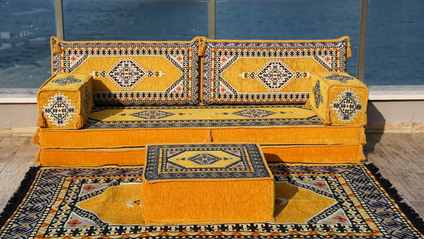 Yellow Palace Elegance pattern single Arabic floor sofa set, photo 15 of 16