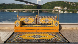 Yellow Palace Elegance pattern single Arabic floor sofa set, photo 12 of 16