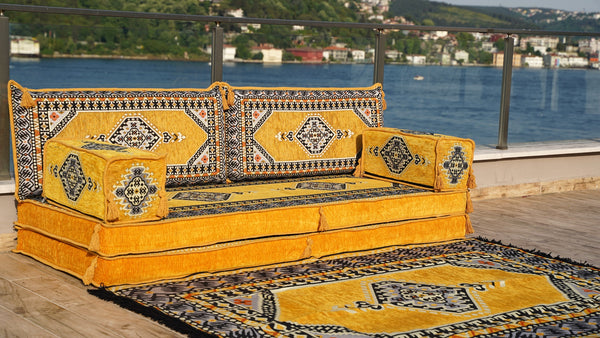 Yellow Palace Elegance pattern single Arabic floor sofa set, photo 16 of 16