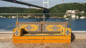 Yellow Palace Elegance pattern single Arabic floor sofa set, photo 13 of 16