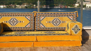 Yellow Palace Elegance pattern single Arabic floor sofa set, photo 17 of 17