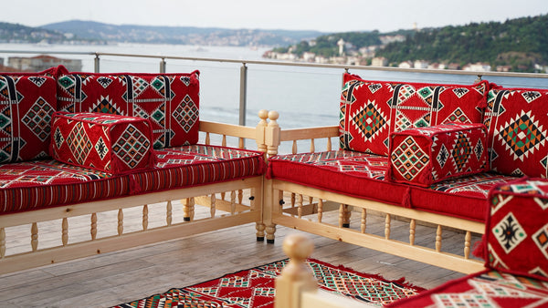 L Arabic Majlis Sofa Set, Red Corner Sofa Set, Pine Tree Wooden Bench, Floor Cushions, Wooden Bench Sofa Sets, Outdoor Furniture