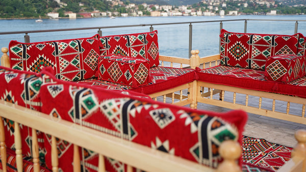 L Arabic Majlis Sofa Set, Red Corner Sofa Set, Pine Tree Wooden Bench, Floor Cushions, Wooden Bench Sofa Sets, Outdoor Furniture