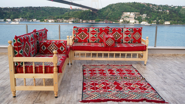 L Arabic Majlis Sofa Set, Red Corner Sofa Set, Pine Tree Wooden Bench, Floor Cushions, Wooden Bench Sofa Sets, Outdoor Furniture