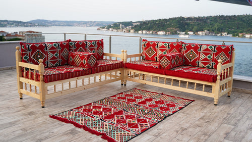 L Arabic Majlis Sofa Set, Red Corner Sofa Set, Pine Tree Wooden Bench, Floor Cushions, Wooden Bench Sofa Sets, Outdoor Furniture