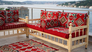 L Arabic Majlis Sofa Set, Red Corner Sofa Set, Pine Tree Wooden Bench, Floor Cushions, Wooden Bench Sofa Sets, Outdoor Furniture